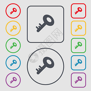 圆形和带框的平方按钮上的符号 矢量网络工具开锁密码互联网安全房子秘密插图商业背景图片