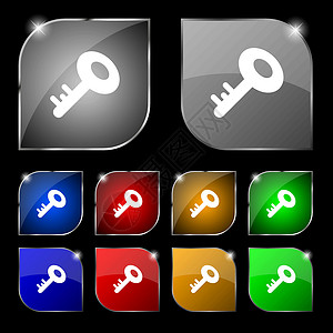 按键图标符号 有色调的10个多彩按钮集 矢量商业开锁按钮互联网安全插图钥匙网络秘密房子背景图片