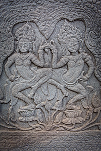 柬埔寨的巴斯救济外观旅行地方建筑雕刻浮雕装饰风格历史宗教背景图片