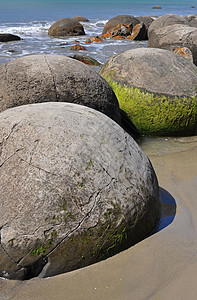 新西兰圆形旅游石头海景潮汐支撑海洋海岸线岩石海滩高清图片