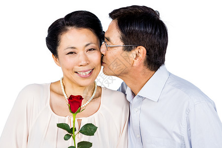 有玫瑰的老年同龄夫妇背景图片