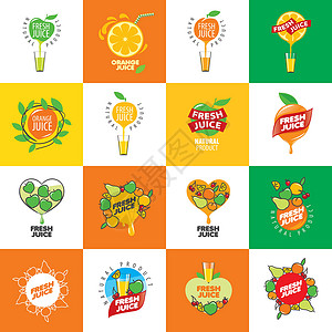 新鲜果汁的标识数字标签产品饮食橙子水果柠檬叶子生态插图背景图片