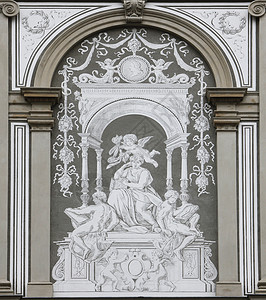 维也纳大学大楼后墙壁的美术作品大学艺术品白色地标灰色背景图片