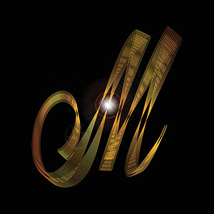 字母M 金金金子插图艺术概念金属艺术品线程字体缩写脚本背景图片