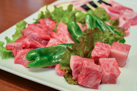 Wagyuyu高级日本牛肉 准备烧烤 亚基尼库高清图片