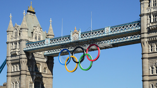 伦敦碗体育场塔桥上的奥林匹克环背景