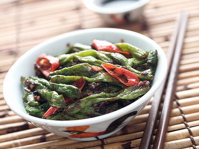 生锈的中国长蛇豆炒薯条纤维水平蔬菜青菜豆子食物背景