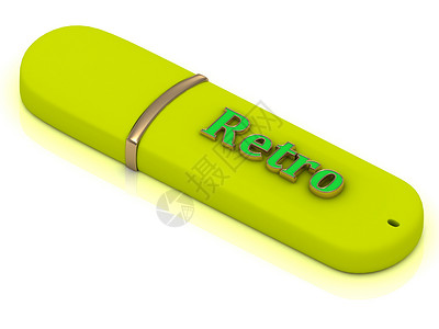 黄色 USB 闪光上的回转闪 - 亮绿色绿色音量信背景图片