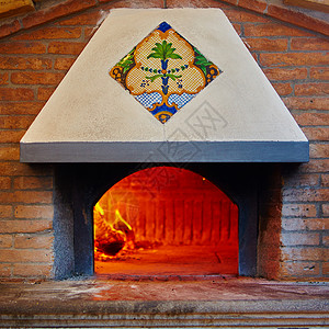 传统烹饪炉烘烤木头美食煤炭面包余烬柴火石头烧伤火炉背景图片