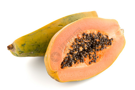 新鲜而美味的木瓜裂缝热带摸索饮食情调水果异国维生素橙子种子背景图片