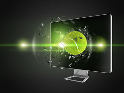 网球摧毁电脑屏幕框架电子展示运动破坏技术插图监视器绿色背景图片