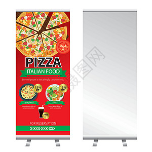 广告旗比萨披萨卷起横旗设计插画
