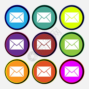 9号信封邮件 信封图标符号 9个多色圆环按钮 矢量界面网络网站通讯用户绘画插图插画家电子邮件空白插画