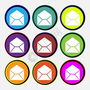 9号信封邮件 信封图标符号 9个多色圆环按钮 矢量用户插图绘画网站电子邮件插画家网络界面圆形空白插画