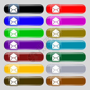 邮件 信封图标符号 从14个多色的玻璃按钮中设置 并放置文字位置 矢量绘画用户通讯空白网站界面圆形网络插画家电子邮件背景图片