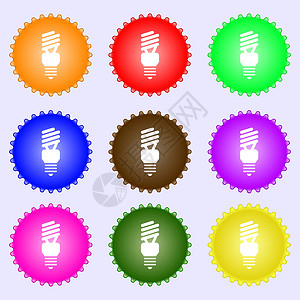 荧光灯图标符号 一组九种不同彩色标签 矢量背景图片