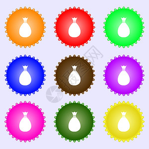 Bag 图标符号 一组九种不同颜色的标签 矢量背景图片