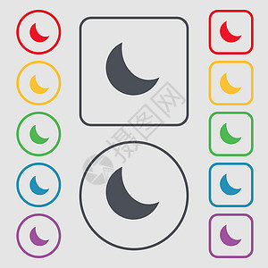 圆形和带框架的平方按钮上的符号 矢量天空绘画插图卫星月光月球新月月亮背景图片