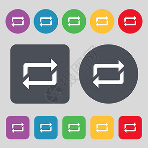 刷新按钮重复图标符号 一组有12色按钮 平面设计 矢量插画