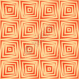 矢量无缝手绘几何线条方形瓷砖复古又脏又臭的橙色棕褐色图案打印织物创造力雕刻装饰品马赛克红色风格包装纺织品插画