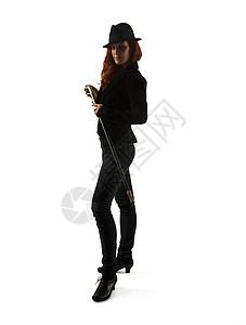 女魔术师肖像魅力成人女子红发帽子艺术女性影棚文艺演出背景图片