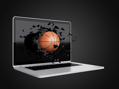 破坏膝上型篮球运动笔记本电脑键盘白色技术背景图片