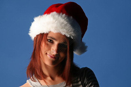 圣诞女孩工作室庆典女士女性蓝色精神红发背景图片