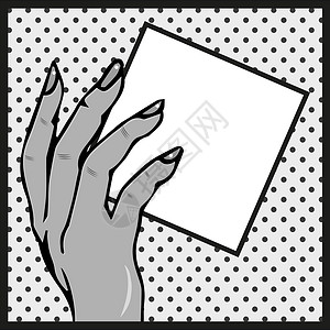 手握纸或卡片空白的女用手广告艺术流行女性展示美甲营销拇指手指棕榈背景图片