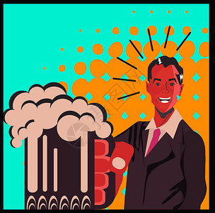 啤酒推广海报带啤酒人海报广告豪饮夹子口渴微笑男性男人啤酒饮料艺术背景