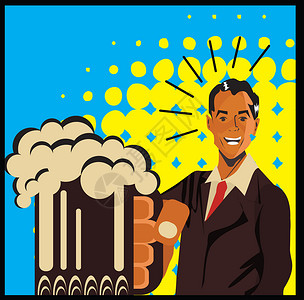 啤酒活动海报带啤酒人海报艺术微笑夹子伙计们酒吧漫画男性口渴广告卡通片背景