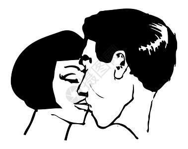 矢量入睡情侣在爱情中吻男女 流行艺术矢量插图中的一对情侣女士夫妻情人合伙伙伴女性热情男人男性感情背景