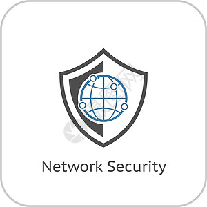 网络安全图标 平面设计数据球状体技术互联网全球标识插图商业背景图片