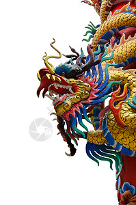 刺刀雕像中国风格的龙雕像天空力量寺庙刺刀蓝色金子雕塑装饰品信仰财富背景