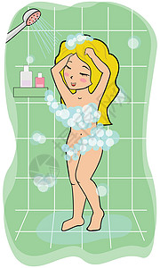 泡沫中的女孩女孩在淋浴中插画