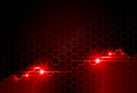 红色六边形红色摘要背景背景未来派六角形射线海报名片插图传单闪电光束蓝色设计图片