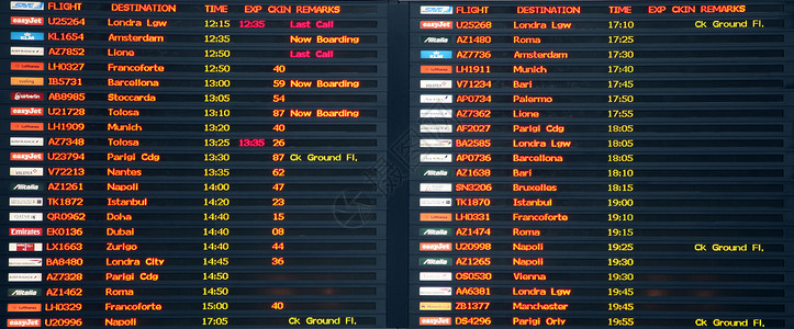 航班信息意大利航班信息板高清图片