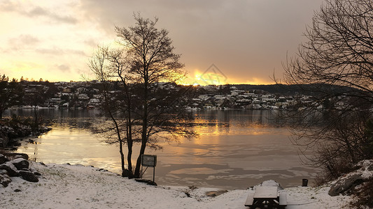 冬季海滩日落背景图片