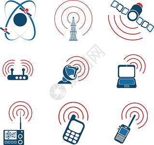 无线电广播无线电信号简单矢量图标对讲机通讯塔电话符号收音机电脑天线商业绘画图标集插画