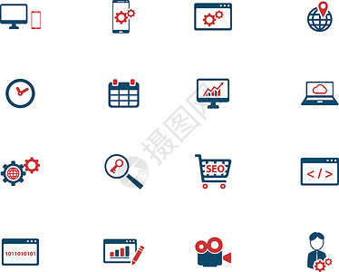 窗图标SEO 和开发简单图标地球软件图形手机笔记本男人购物车窗口监视器日历插画