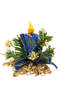 圣诞节装饰绿色新年蓝色水平季节性装饰品金子蜡烛背景图片