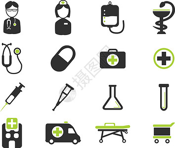 听诊器和药盒医疗简单图标药物管子救护车注射器帮助护士医院杯子担架沙发插画
