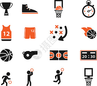 篮球简单的图标篮筐运球背心跑表运动鞋时间篮子高手场地短裤背景图片