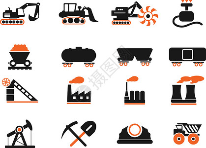 储存室工厂和工业符号煤炭炼油厂推土机机器电厂燃煤运输仓库气体输送带插画