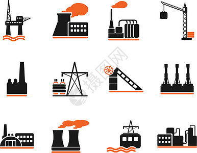 电厂图标工厂和工业符号仓库计算机图标集建筑绘画汽油界面天然气加油站烟囱插画