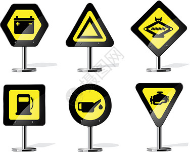 素材导入路标标志图标汽车作坊警告引擎服务千斤顶插图修复符号危险插画