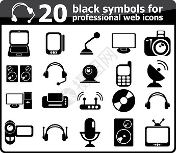 20个黑色媒体图标背景图片