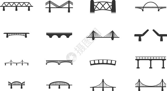 桥图标桥梁图标 se过渡夹子港口柱子团体旅行金属柱廊景观通道插画