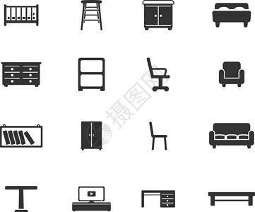 矮凳家具简单图标书架房子家庭梳妆台电脑绘画扶手椅奢华椅子桌子插画