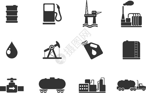 图标工业石油和石油工业对象图标矢量数据商业化石卡车汽油活力炼油厂化工厂符号插画