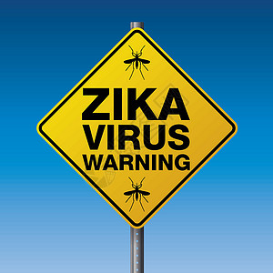 黄宗泽黄Zika病毒警告信号说明昆虫插图畸形治疗小头路标蚊子街道治愈蓝天插画